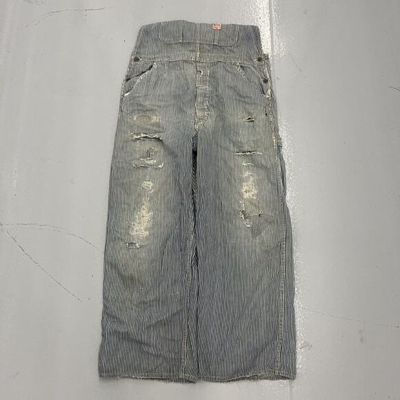 Vintage 40s Strong Reliable Hickory Striped Overalls 38x28 - Picture 4 of 5